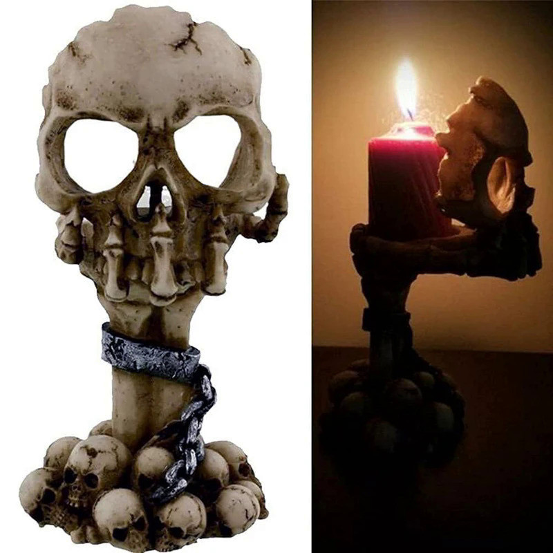 Spooky Tealight Candle Holder Halloween Decorations Horror Skeleton Candle Holders Resin Candlestick