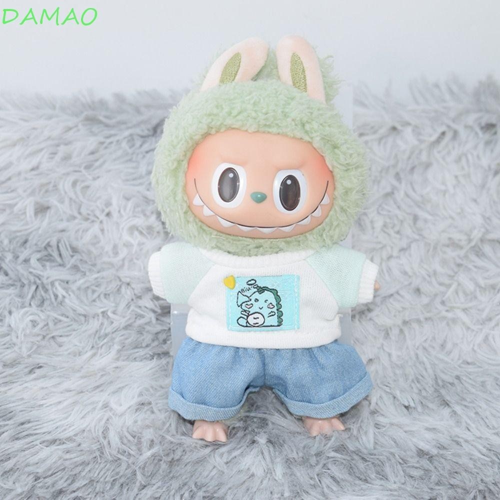Damao Labubu เสื้อผ้าตุ๊กตา ผ้าฝ้าย 17 ซม. น่ารัก หลากสี อุปกรณ์เสริม สําหรับเด็กผู้หญิง