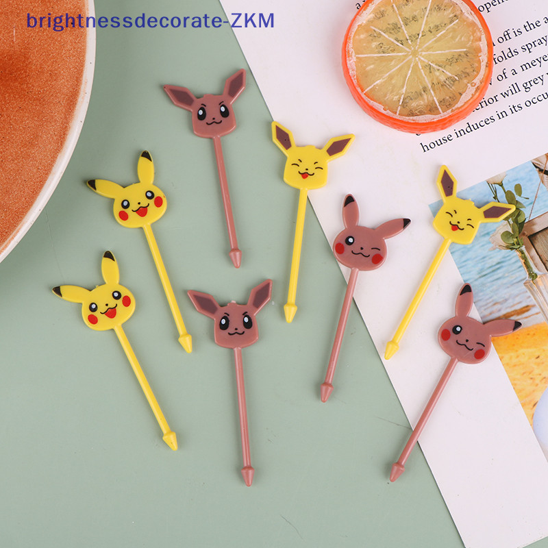 [Brightdecorate] ส้อมจิ้มผลไม้ ลายการ์ตูนปิกาจูน่ารัก 8 ชิ้น ต่อชุด สําหรับตกแต่งเค้ก [TH]