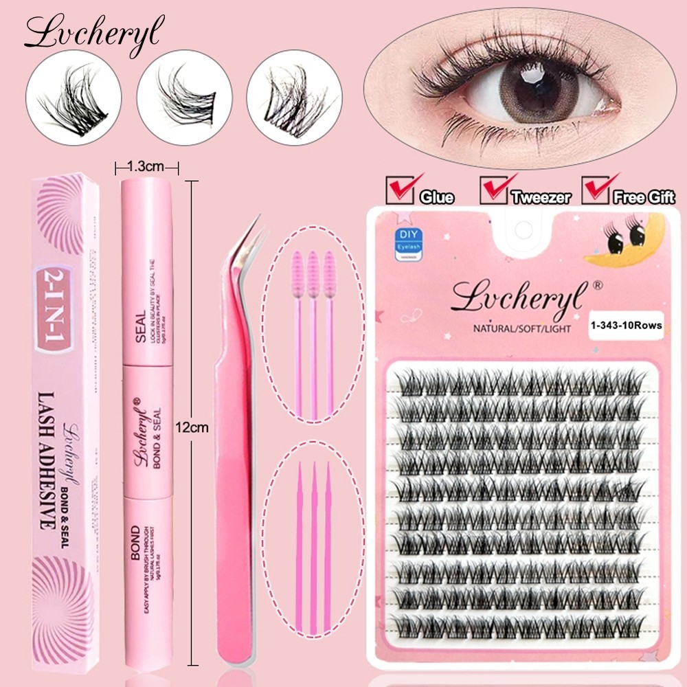 Lvcheryl ขนตาปลอม 10 แถว ความจุขนาดใหญ่ ใช้ซ้ําได้ หนา เป็นธรรมชาติ คละแบบ C/D+ [ฟรีกาว & แหนบ]