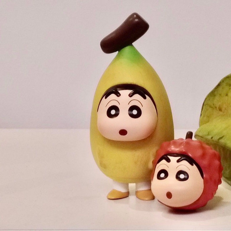 โมเดลฟิกเกอร์ PVC รูปชินจัง กล้วย ลิ้นจี่ และผลไม้ตลก สําหรับตกแต่ง