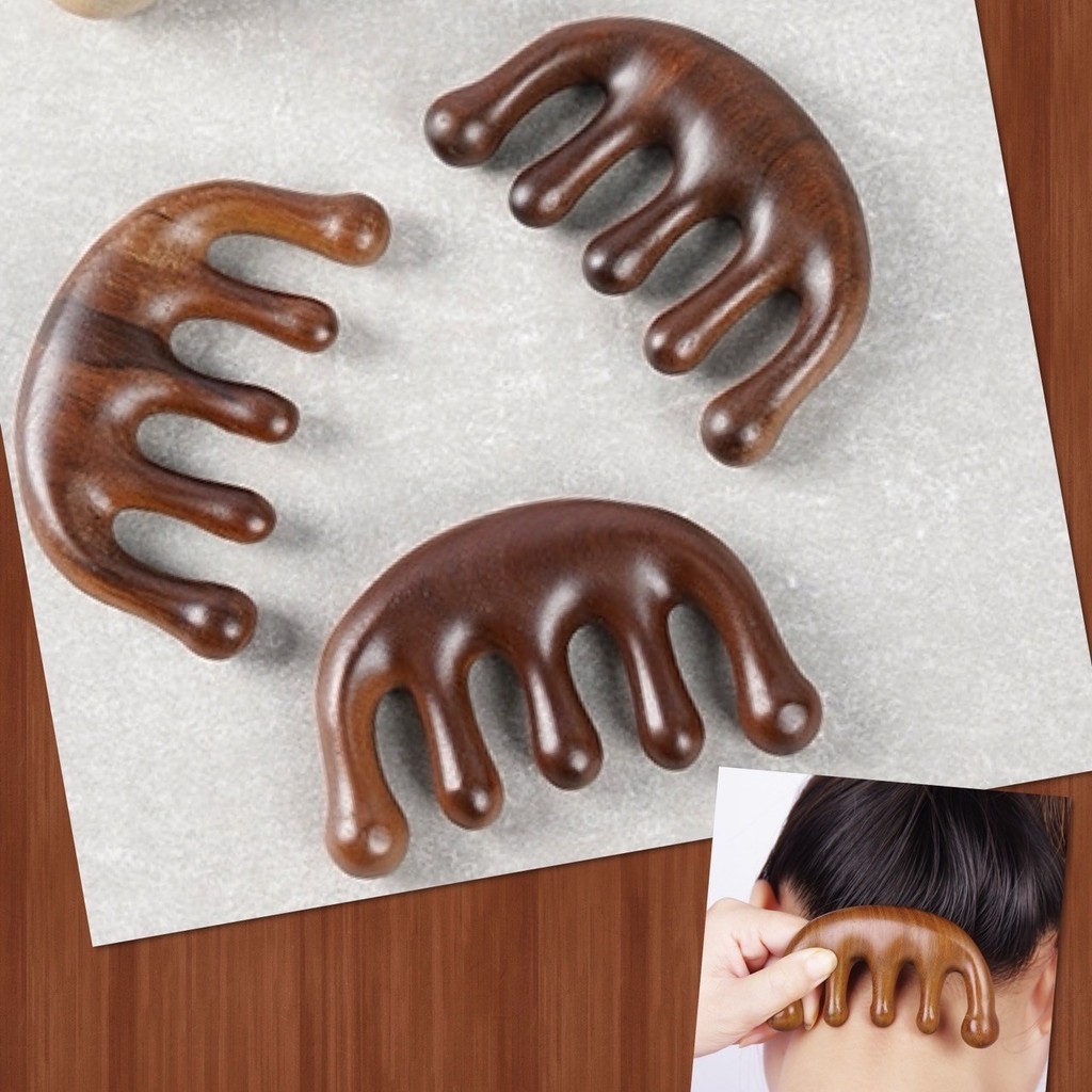 🎀 หวีนวด ไม้ หวีไม้จันทร์ กัวซา นวดศรีษะ คอ นวดหน้า บำรุงหนังศีรษะ ขจัดรังแค ผ่อนคลาย 🎀