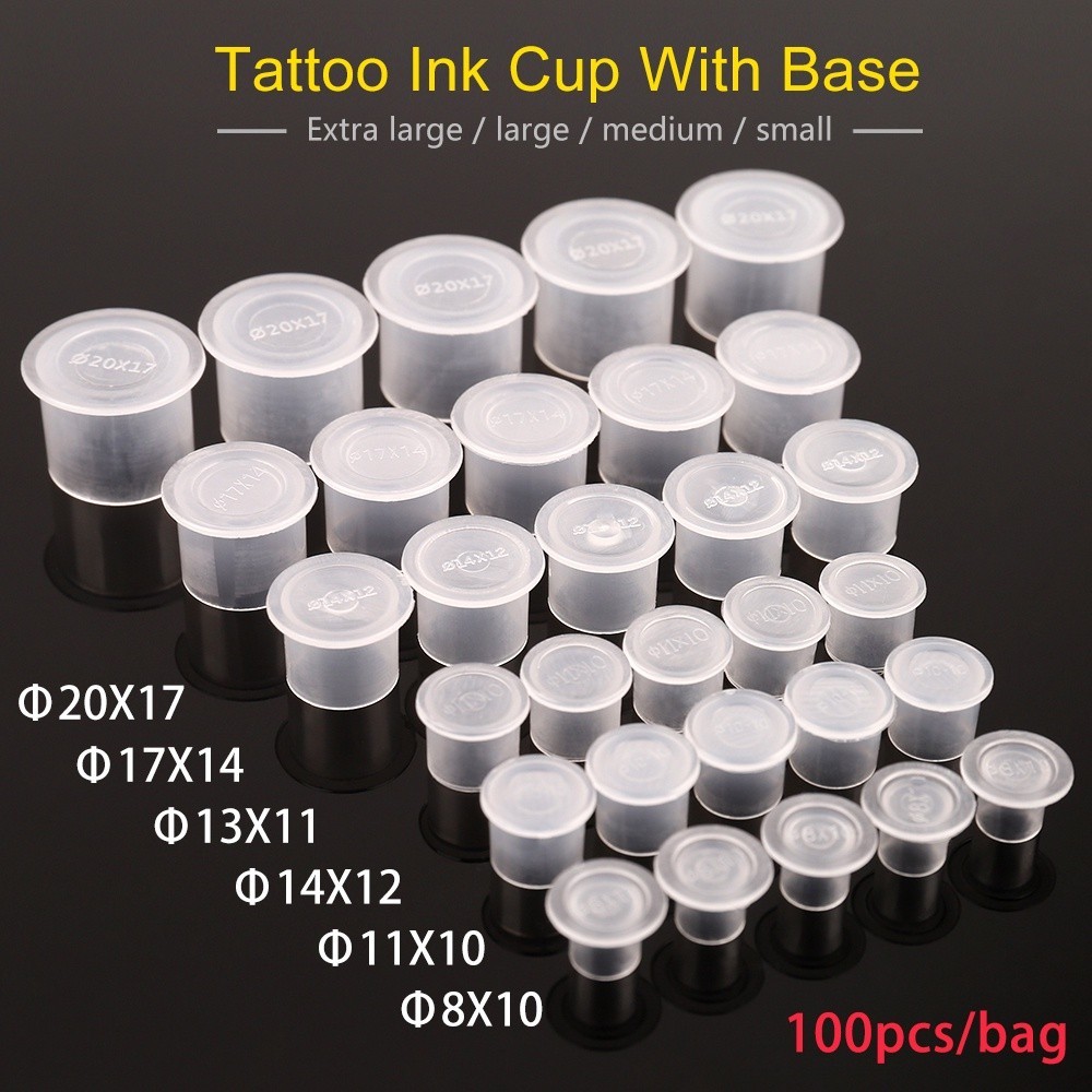 100pcs S/M2/M1/L/XL Tattoo พลาสติกหมึกถ ้ วยหมวกSelf-stand Pigment Clearผู ้ ถือคอนเทนเนอร ์ หมวกด ้ านล ่ างสําหรับเข ็ มTip Grip Supply