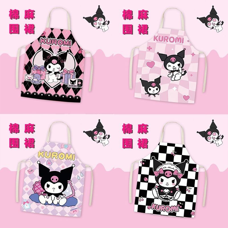 Kuromi Sanrio ขายร้อน kuromi Home Kitchen งานบ้านทํางาน Anti-สกปรกผ้ากันเปื้อน Big หญิงผ้ากันเปื้อนแม่ลูกผ้ากันเปื้อนเจ้าหญิง