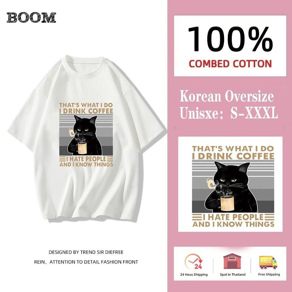 เสื้อยืด oversize ผ้าคอตตอน แมว น่ารัก การ์ตูน เสื้อยืดเกาหลี#2347