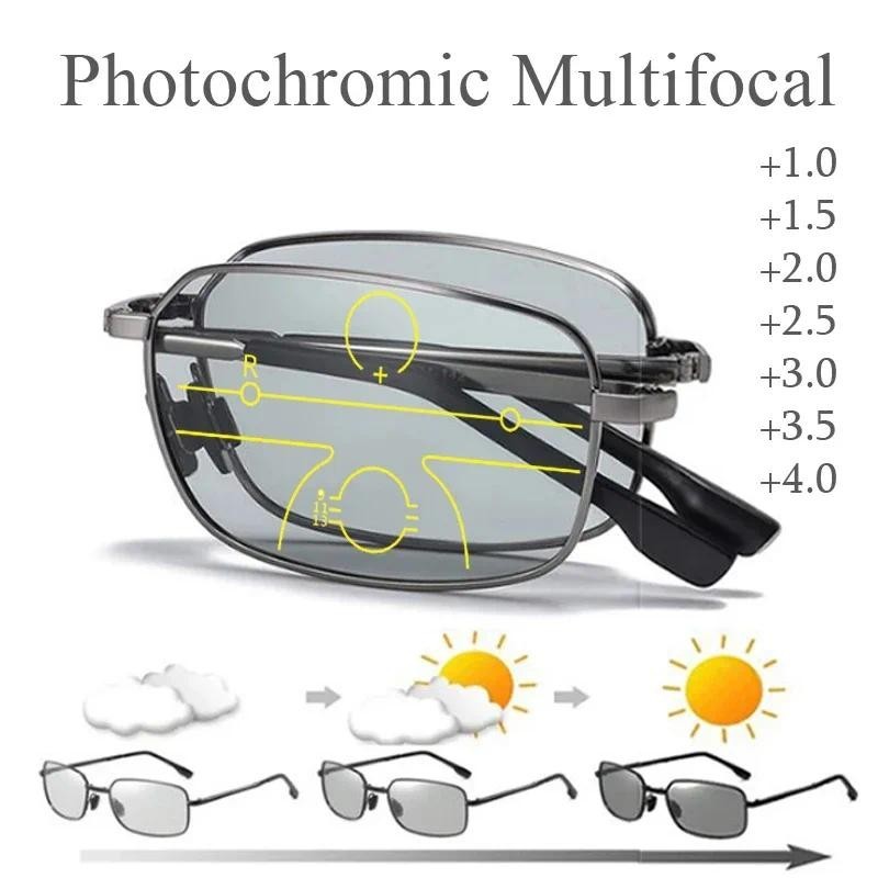 แว่นตาอ่าน Photochromic พับก้าวหน้า ผู้ชาย ผู้หญิง แว่นตาป้องกันแสงสีฟ้า Presbyopia Multifocal Diopter +1.0 ถึง +4.0