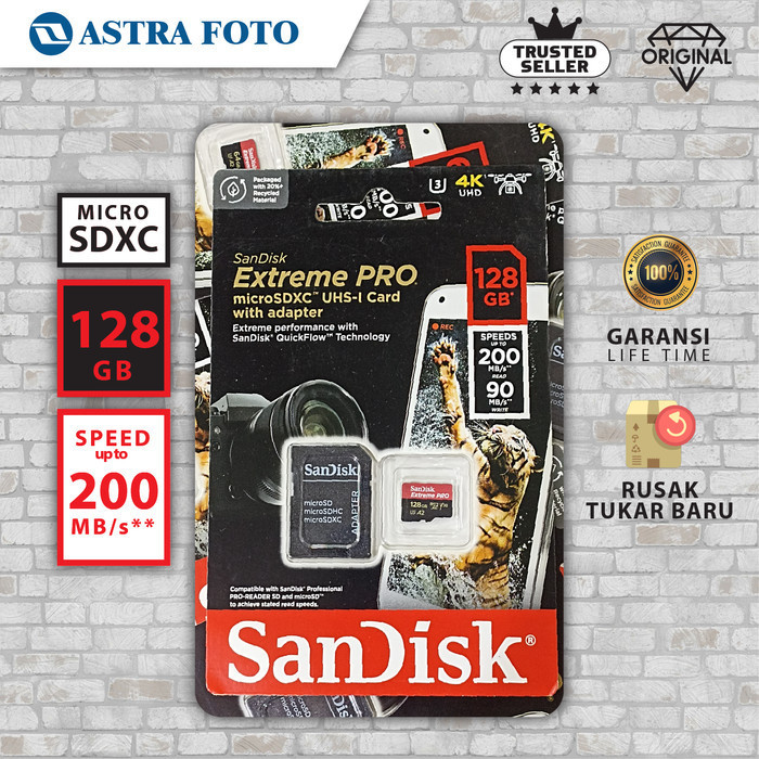 Sandisk ไมโคร Sdxc 128GB Extreme Pro A2 V30 UHS-1 200MB/s ของแท้