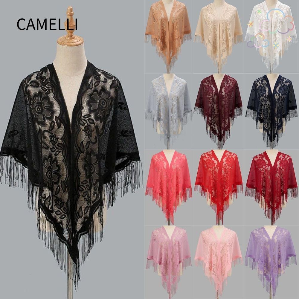 Camelli ผ้าคลุมไหล่พร้อมพู่ กลวง หลากสี สําหรับปาร์ตี้ งานพรอม