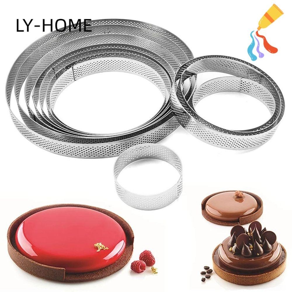LY DIY Cake Mold Stainless Steel Circle Mould Tartlet Molds Bakeware Decorating Tool Perforated French Dessert Mousse Tart Ring