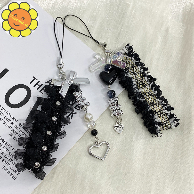 Yescont Y2k ลูกไม ้ ริบบิ ้ นโทรศัพท ์ โซ ่ หวาน Cool Bear Love Cat Claw จี ้ Charm หูฟังแขวนเชือก CCD Lanyard สายรัดกระเป ๋ าตกแต ่ ง TH
