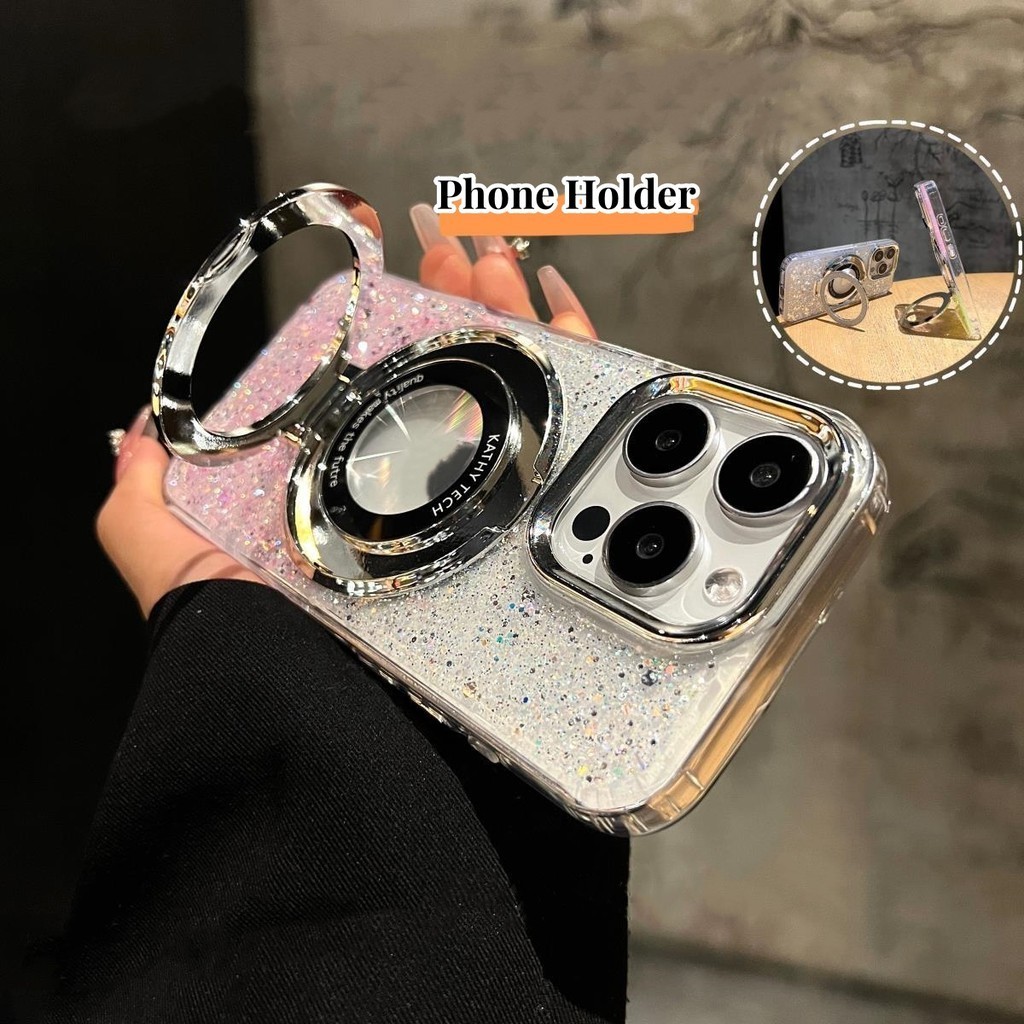 Luxury Shiny Standเคสโทรศัพท ์ สําหรับIPhone 15 13 14 Pro Maxฝาครอบเลนส ์ โลหะOne-Bodyผู ้ ถือโทรศัพท ์ กันกระแทก