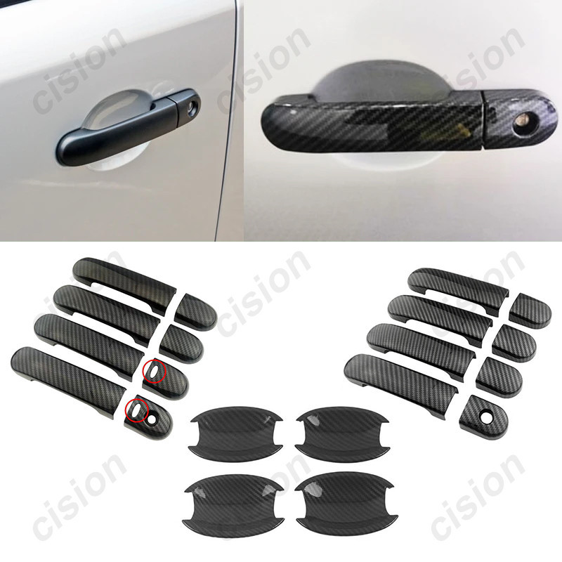 4/8/12pcs คาร์บอนไฟเบอร์ภายนอกรถประตูกรอบแผง Trim ABS สติกเกอร์จัดแต่งทรงผมสําหรับ Nissan มีนาคม Micra K12 Grand Livina L10 L11 หมายเหตุ Versa Tiida Latio C11 Cube