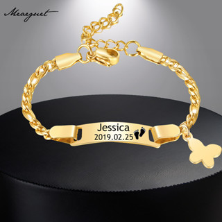 Meaeguet ส่วนบุคคลสร้อยข้อมือชื่อเด็กสําหรับเด็ก,14K Gold Pl…