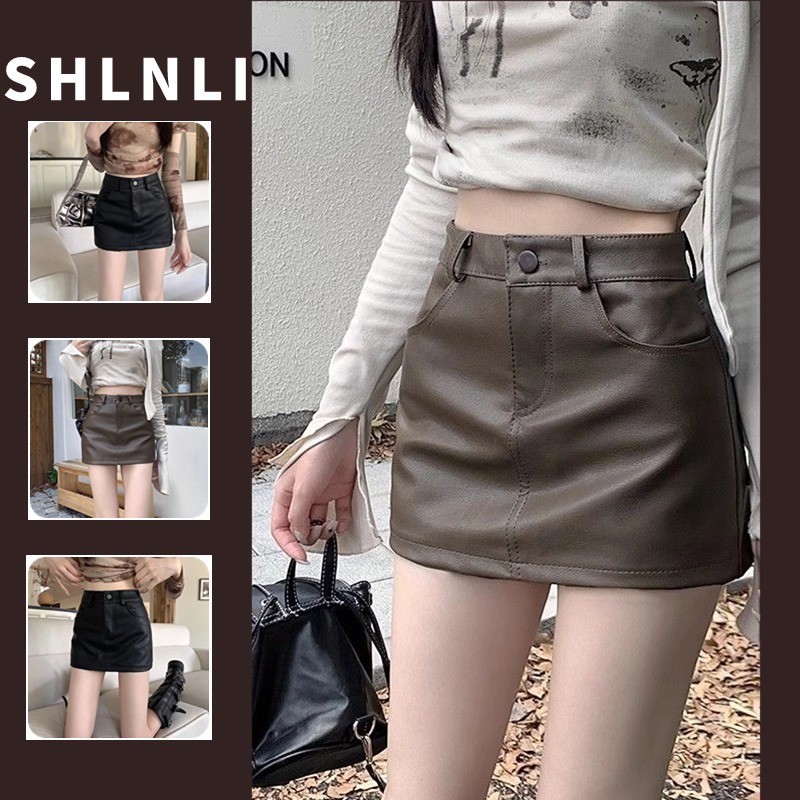 ฤดูใบไม ้ ผลิและฤดูใบไม ้ ร ่ วงผู ้ หญิงเอวสูงหนัง A-line ครึ ่ งกระโปรงขนาดใหญ ่ S-4XL