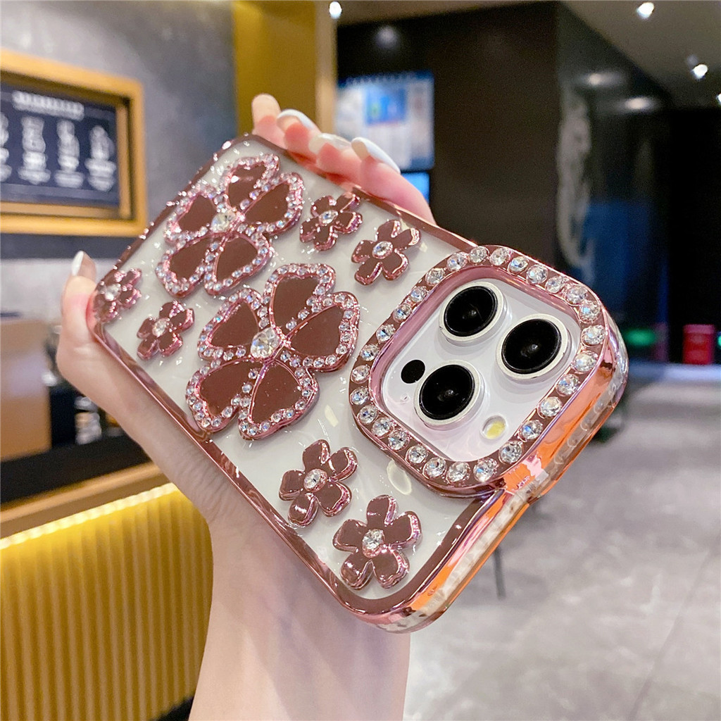 รูปแบบดอกไม้หรูหราเพชรชุบสําหรับiphone 15 14 Pro Max 13 12 11 Pro Max Plusปลอกกันกระแทกพร้อมกล้องเลนส์ฟิล์มป้องกันนุ่มปกหลังIPhone