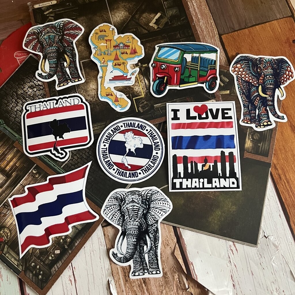 สติกเกอร์ ธงชาติ ประเทศไทย เคลือบกันน้ำ ลายแนวๆ ไดคัท ติดกระเป๋าเดินทาง โน้ตบุ๊ค เคสโทรศัพท์ กระบอกน้ำ Waterproof Dec...