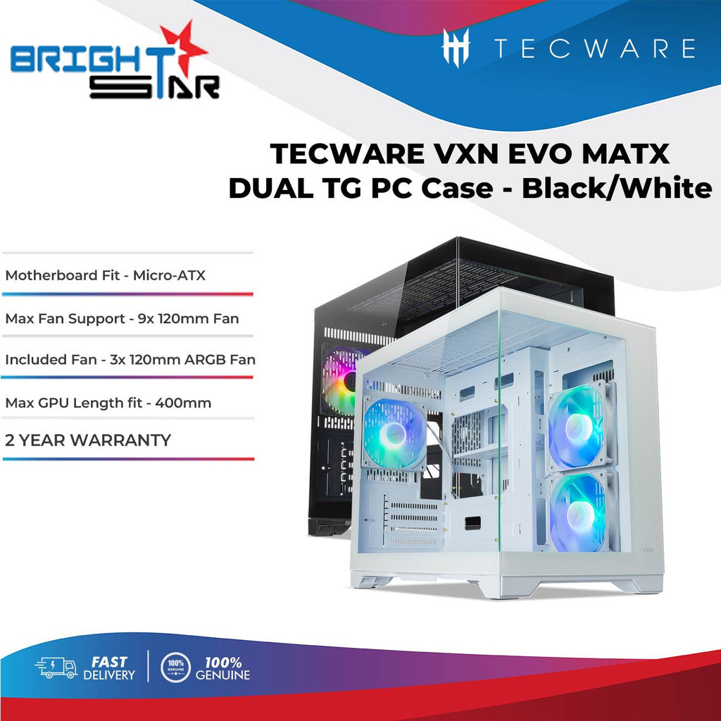 Tecware VXN EVO DUAL CHAMBER MATX TG ARGB PC Case - Black/White