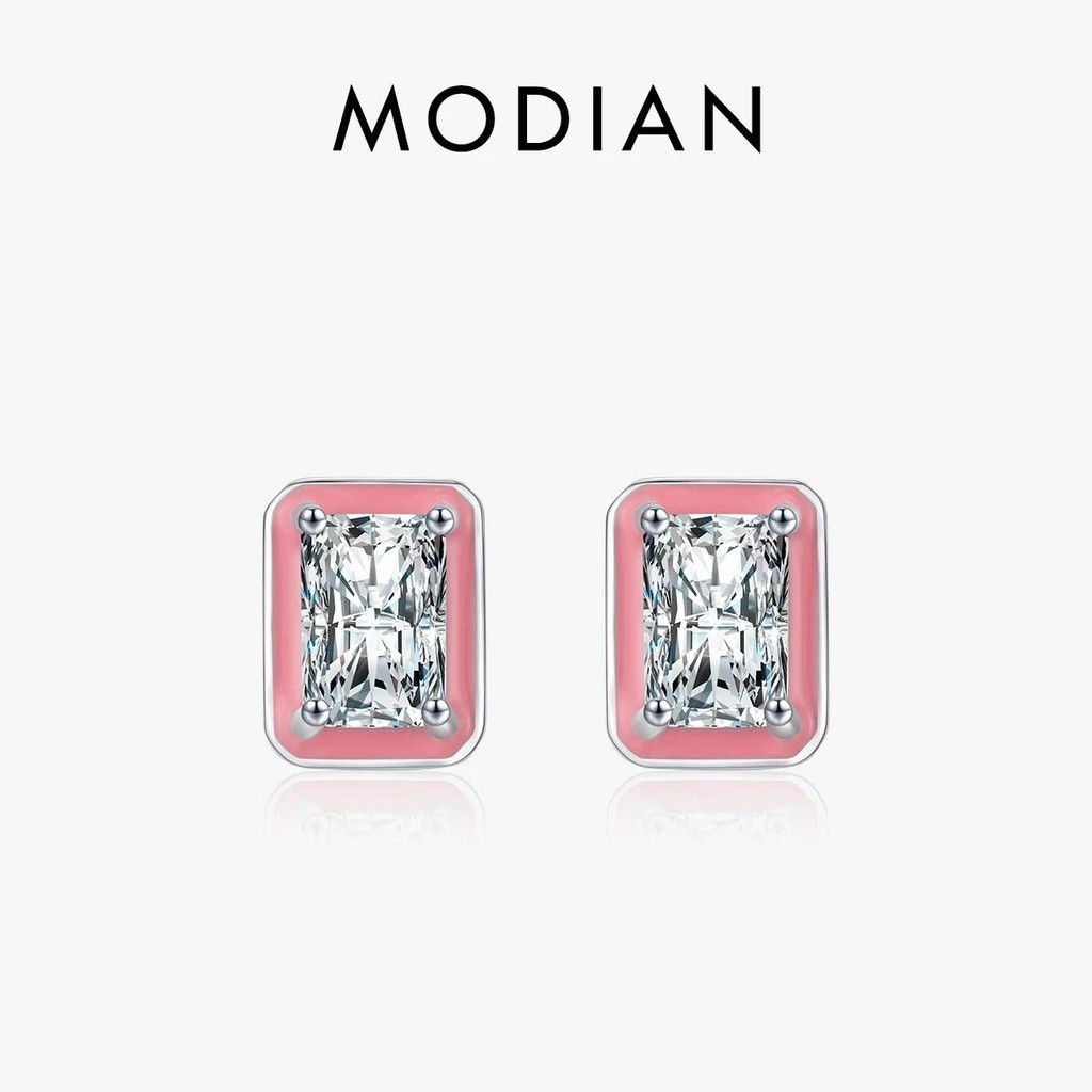 Modian 925 เงินสเตอร์ลิงสี่เหลี่ยมผืนผ้าเคลือบแฟชั่นต่างหูประกาย Zirconia ต่างหูผู้หญิงงานแต่งงานเครื่องประดับ Fine