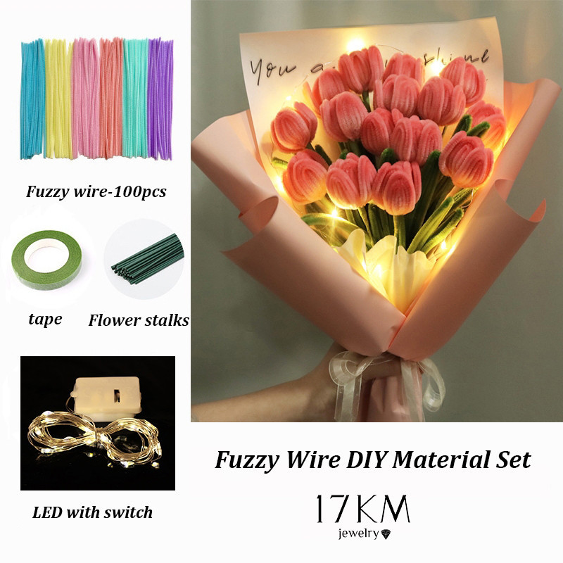 17KM ลวดกำมะหยี่ DIY 100 ชิ้น ที่มีสีสัน บิด ทวิสก์ บาร์ งานฝีมือสร้างสรรค์สำหรับเด็ก