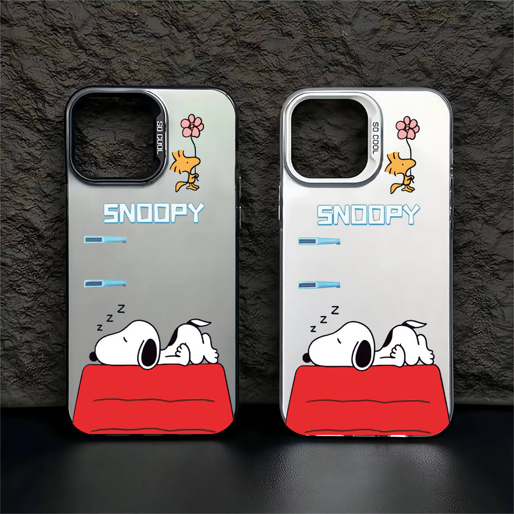 Hard IMD สําหรับ iphone 11 pro max 15 14 13 12 7 8 Plus X XR XSMax น่ารักการ์ตูน Sleeping Snoopy เลนส์กรอบกันกระแทก