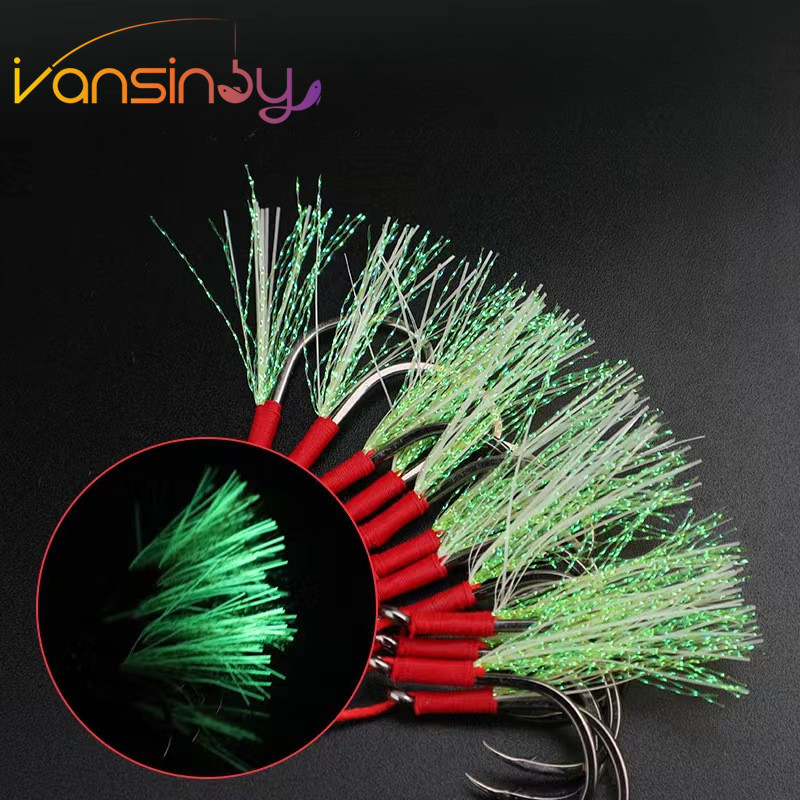 1pcs Luminous Fishing Hook Assist Hook jig Lure Double Hook Slow Fast คู ่ Jigging Fish jig Assist Hooks