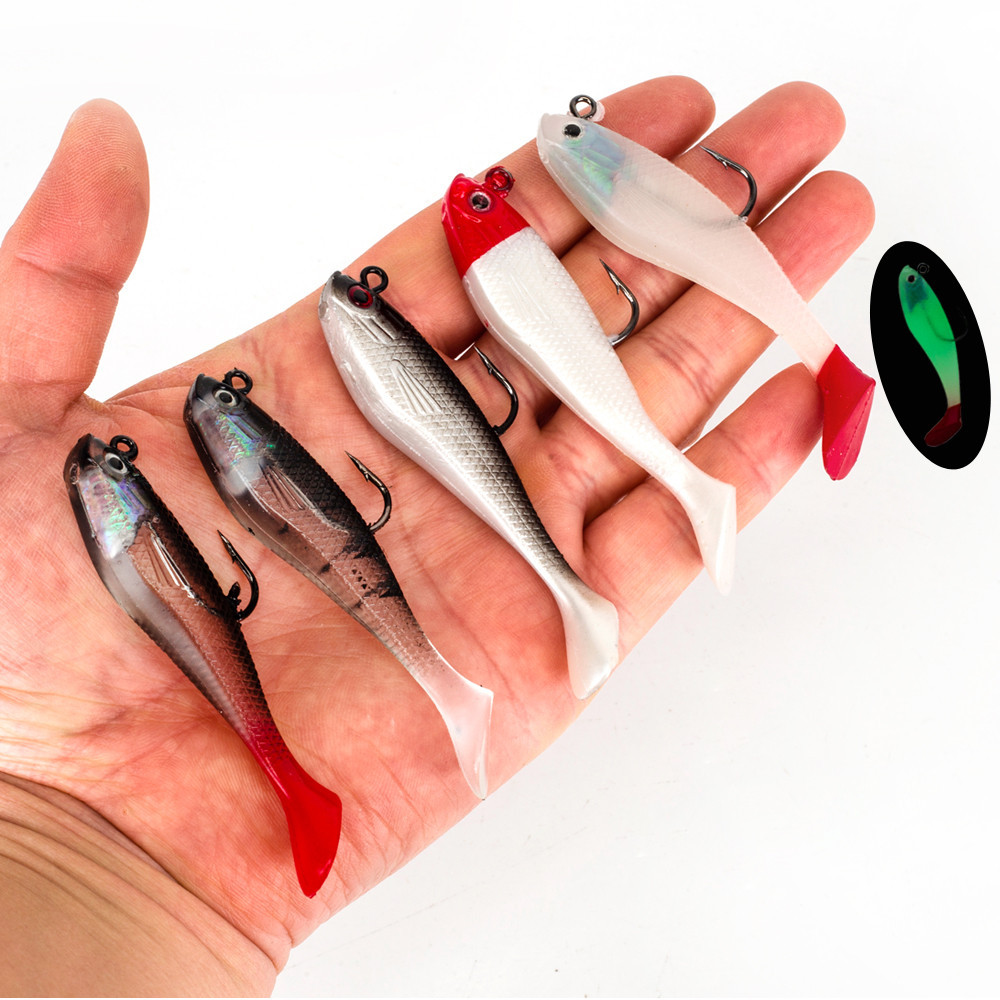 เหยื่อตกปลานุ่ม Pre-Rigged Jig Head 5 ชิ้น 8 เซนติเมตร/9 กรัมเหยื่อตกปลา T หาง Swimbait สําหรับเบสตกปลา Sinking เหยื่อตกปลาสําหรับน้ําเค็มน้ําจืด - รูปที่ 3