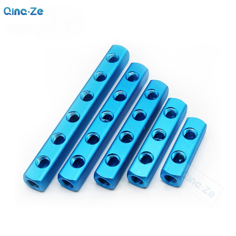 Air Manifold จําหน่าย 1/4 "PT Thread Port 2 3 4 5 6 7 8 9 Way Pneumatic Quick Plug In Connector อลูมิเนียมบล็อก Splitter AL Multi-line air กระจายไอเสีย air signer
