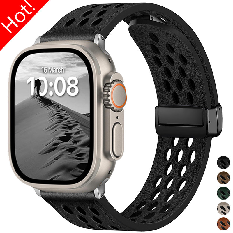 หนังแม่เหล็ก + สายซิลิโคนเข้ากันได้สําหรับ แอปเปิล ดู พิเศษ 2 49 มม. 44 มม. 40 มม. 45 มม. 41 มม. 38 มม. ฉันดู ชุด 9 8 7 6 5 4 กับ