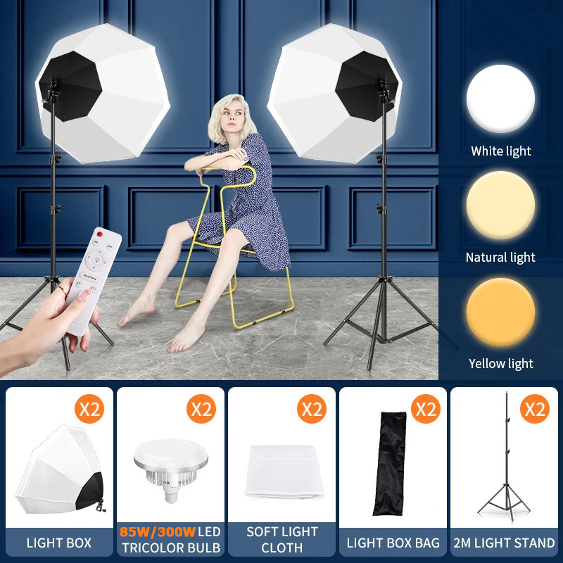 70cm Photography Softbox Kits Octagon 85W/300W LED High Brightness Soft Box with Stand Photo Studio Accessories