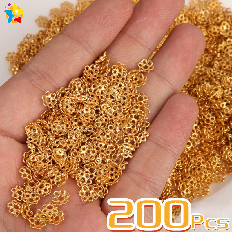 200 ชิ้นโลหะผสม Hollow ดอกไม้หลวม Spacer ลูกปัด End หมวกโลหะ Spacers สําหรับสร้อยข้อมือสร้อยคอเครื่องประดับทํา DIY อุปกรณ์เสริม