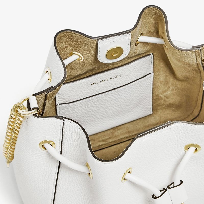 [2024 รูปแบบใหม่] [Brand] MK Phoebe Medium High-Value Pleated Drawstring Leather Bucket Female Bag 3