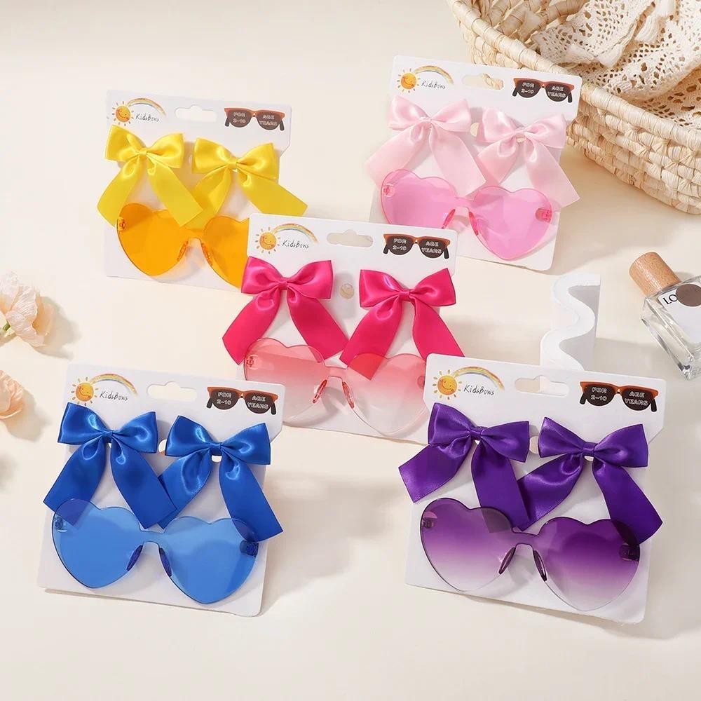 ใหม่แฮนด์เมดเด็กสาวสีทึบกุทัณฑ์ริบบิ้นกิ๊บเด็กรูปหัวใจแว่นตาชุดแฟชั่นอุปกรณ์ผมขายส่ง