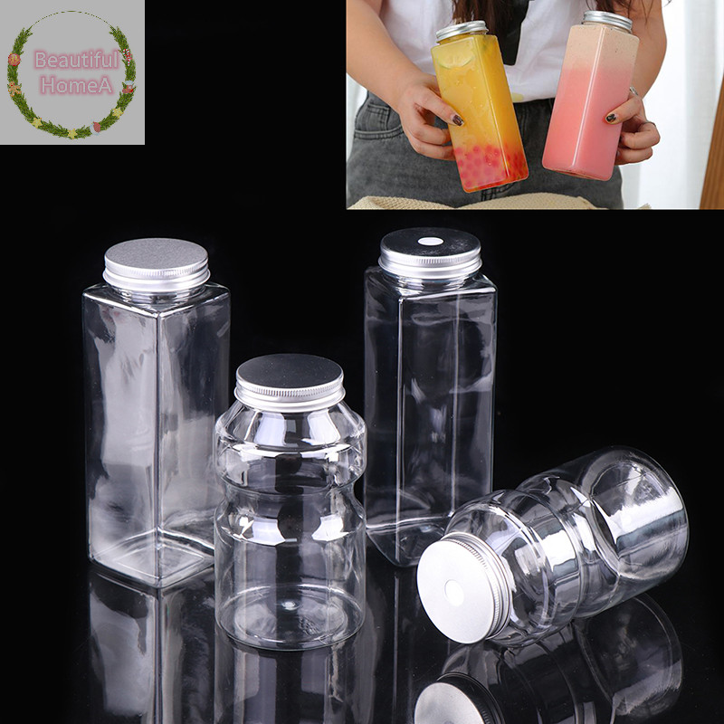 Beautifulhomea 500ML ขวดเครื่องดื่มน้ําผลไม้แบบใช้แล้วทิ้งทรงสี่เหลี่ยมชานมขวดโยเกิร์ตพลาสติก VN