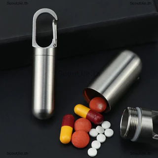 Scoutjie แบบพกพาสแตนเลสปิดผนึกแคปซูลกล่องยากันน้ํา Camping Firstaid แบบพกพากลางแจ้ง Travel Pill Case TH