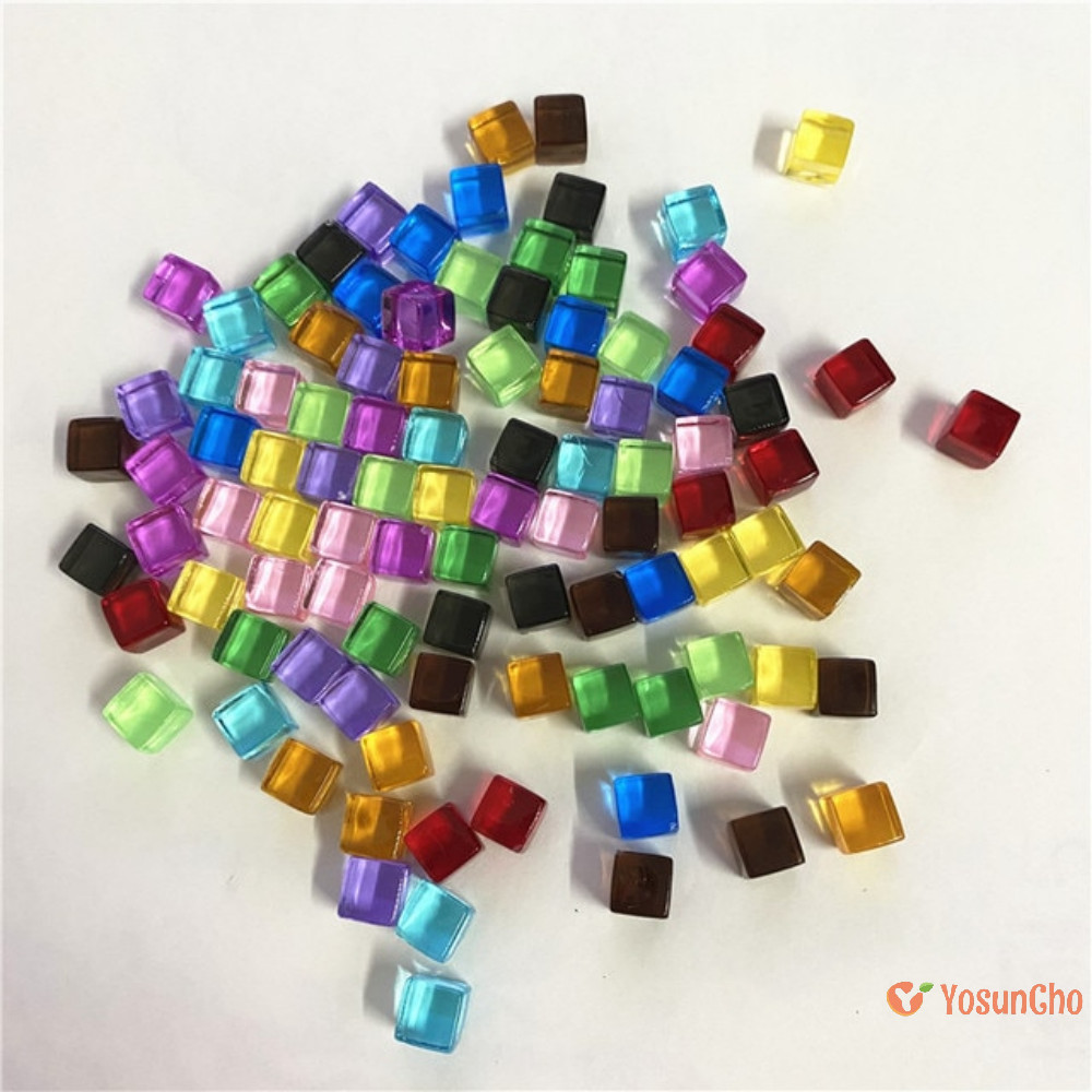 Yosuncho ] 50 ชิ ้ น/Set 8 มม.Clear Cube สีสันคริสตัลสแควร ์ มุมโปร ่ งใสลูกเต ๋ าหมากรุกใหม ่