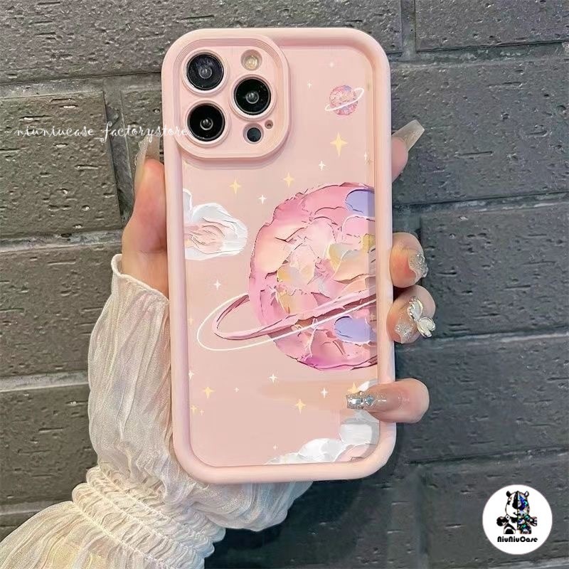เคสไอโฟน11 13 เคสโทรศัพท์ For iPhone 11 12 13 14 15 Pro Max XR X XS Max 6 7 8 14 Plus SE เคส Pink Planet Soft TPU Case