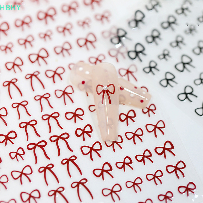 HB Minimalist Line Bow Nail Art สติกเกอร์รูปลอก Ultra-Thin Self กาวสติกเกอร์เล็บสําหรับตกแต่งเล็บเล็บ Decals สําหรับผู้หญิงHY