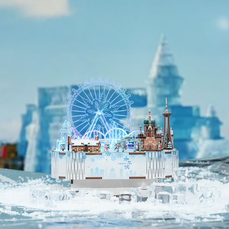 【✨ผู้จัดการร้านแนะนํา ✨] กล่องดนตรี Halbin Ice Snow Big World!แฮนด์เมดทําเองสวนกลางรูปแบบการประกอบแสงกล่องไม้ความหนาแน่นคณะกรรมการอะคริลิลานเคลื่อนไหวของขวัญตกแต่งบ้านพ่อแม่และลูกปฏิสัมพันธ์คอลเลกชันส่วนบุ - รูปที่ 2