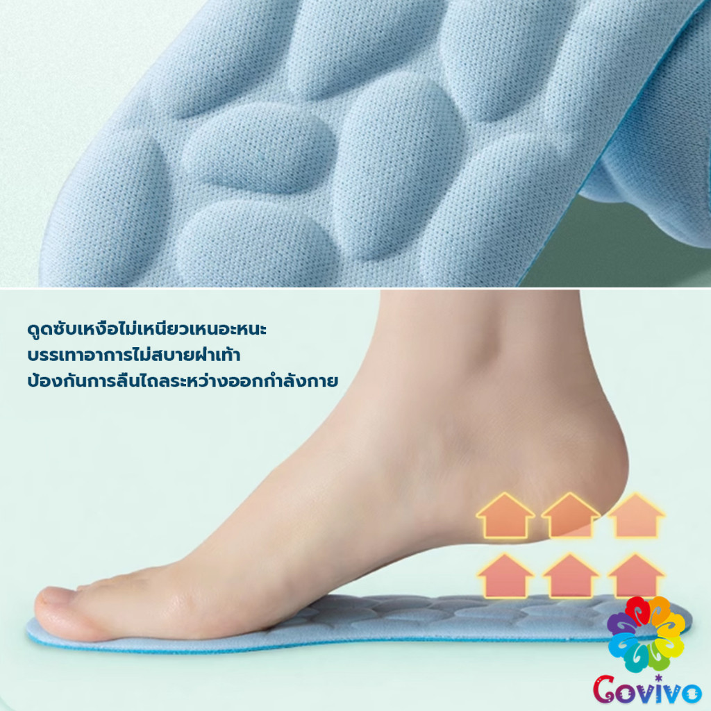Covivo แผ่นพื้นรองเท้านวด พื้นนิ่ม ยืดหยุ่นสูง ดูดซับแรงกระแทก ระบายอากาศได้ดี  ไซซ์ 35-46 Sports insoles