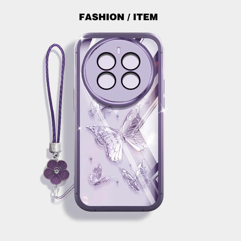 หรูหราผีเสื้อเคสกันกระแทกoppo Realme 12 Pro Plus 5G Realme 12 Pro+ Realme 12+ 5G Realme 12X Realme C65 4G 5Gปลอกโปร่งใสฝาครอบป้องกันด้วยเชือกแขวนดอกไม้
