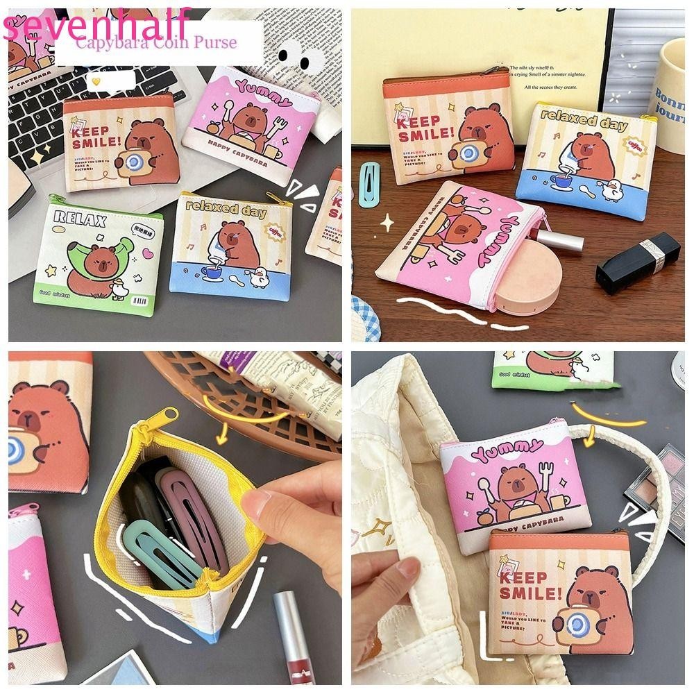 กระเป๋าใส่เหรียญ SEVENHALF Capybara, กระเป๋าสตางค์การ์ตูนซิปหนัง PU, กระเป๋าใส่บัตรแฟชั่น, สไตล์เกาหลีกลางแจ้ง