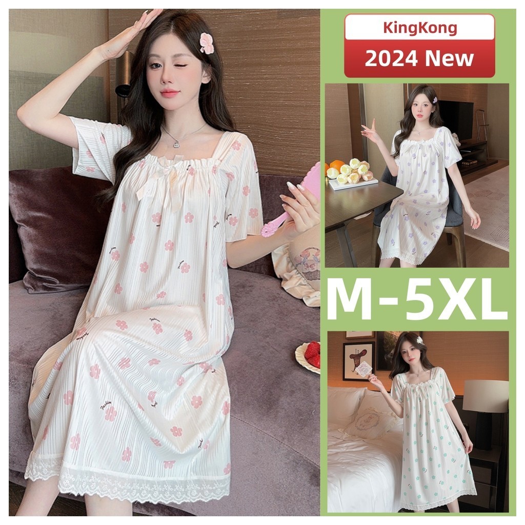 ชุดนอนผู้หญิงแขนสั้น ไซส์ M-5XL สําหรับใส่นอนในบ้าน