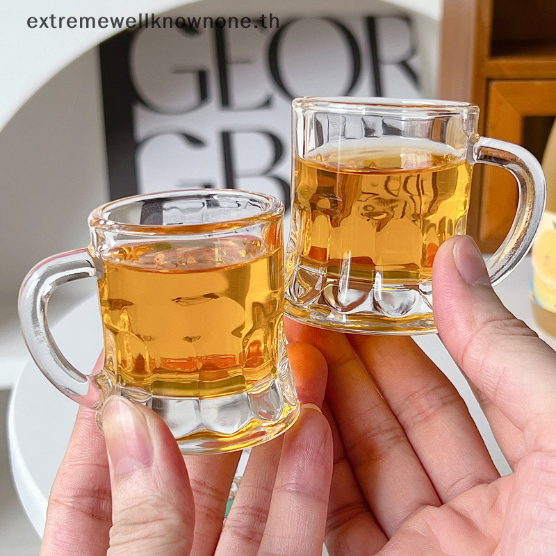 Ewth 1PC 2oz ถ้วยเบียร์ขนาดเล็กจับพลาสติก Whisky Mini สําหรับ Party แก้ว Barware ห้องครัวรับประทานอาหารบาร์บ้านสวนตกแต่ง EWTH