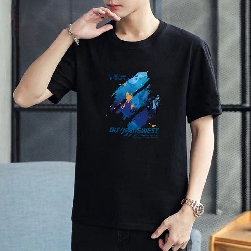 YXIN#ฤดูร้อนใหม่แขนสั้นผู้ชาย 2024 หลายสไตล์อินอินเทรนด์สบายๆรอบคอเสื้อยืดบางเฉียบ