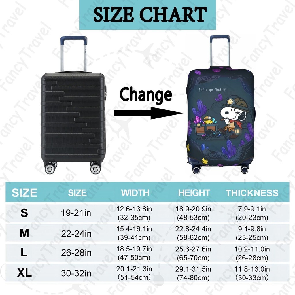 Fancytravel Snoopy ผ้าคลุมกระเป๋าเดินทาง กระเป๋าเดินทาง ผ้ายึดได้เยอะ กันฝุ่น กันรอย สวมใส่ได้ ข้น 18/20/22/24/26/28/32นิ้ว