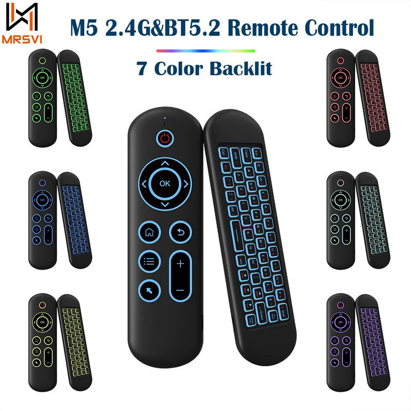 New M5 2.4G&BT5.2 Remote Control 7 Color Backlit Wireless Air Mouse Keyboard Android TV Box for Andr