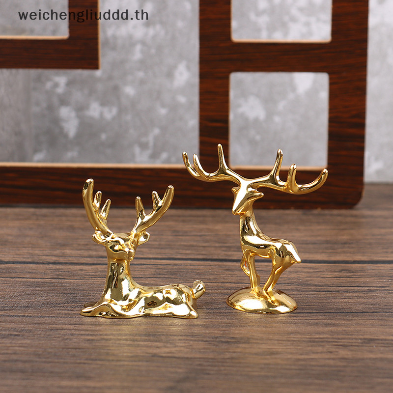 Th Elk Deer รูปปั้น Nordic คริสต์มาส Reindeer Art Figurine Vintage Golden เหล็กหัตถกรรมบ้านเครื่องประดับตารางตกแต่งของขวัญ BGH
