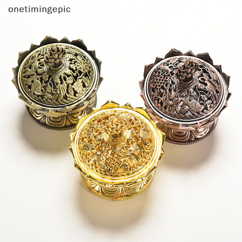Onetimingepic ทิเบตรวบรวม Bronze มงคล Lotus Shape รูปปั้นกล่องธูป Burner Censer Onetimingepic