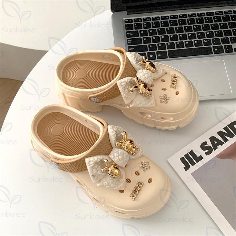 H509 รองเท้าหัวโต เสริมส้นสูง 7 CM แถมตัวติดน่ารัก มีสายรัดส้นเท้า รองเท้าผู้หญิง สีพาสเทล สินค้าพร้อมส่ง