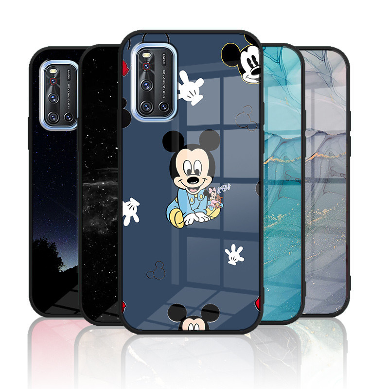 เคสกระจก Vivo V19 1933 เคสกระจกนิรภัย Hard Back Cover Soft Silicon Edge